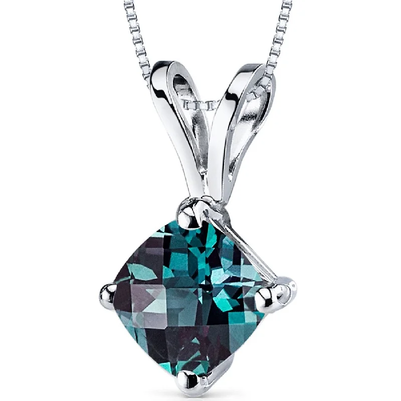 Alloy metal necklaces-14k White Gold 1 ct Created Alexandrite Pendant Necklace