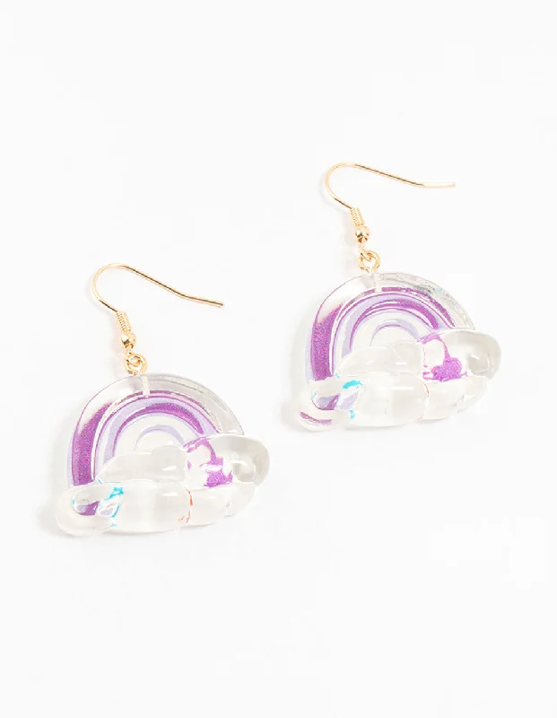 Surf motif earrings-Acrylic Bubble Rainbow Drop Earrings