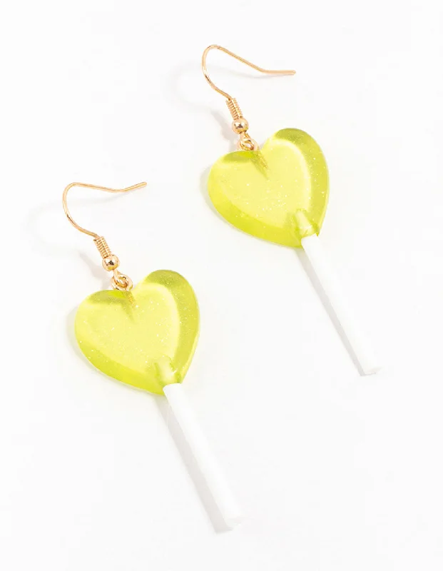 Bead braid earrings-Yellow Plastic Lollipop Drop Earrings