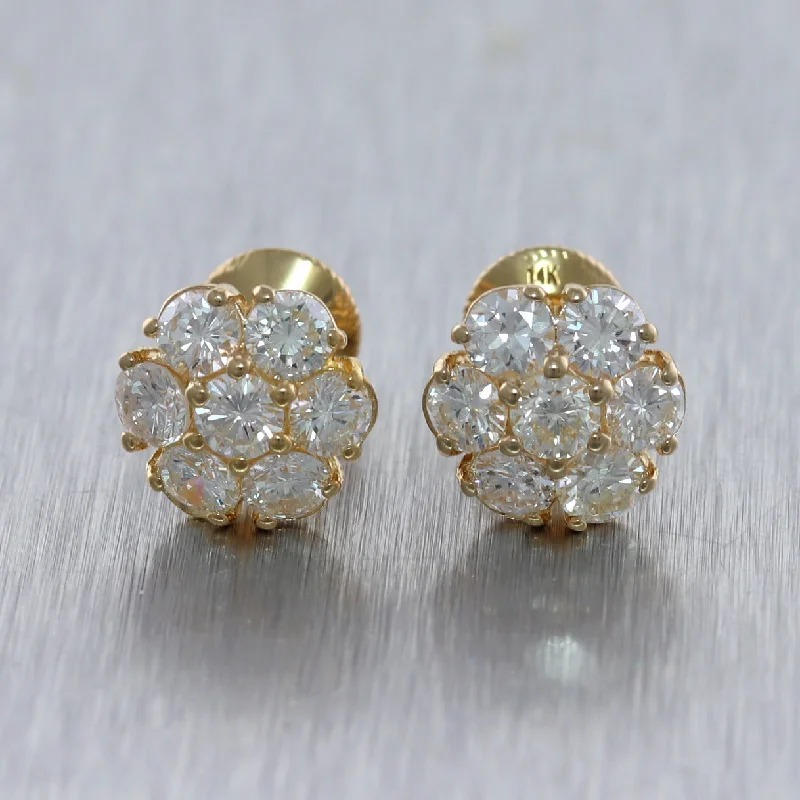 Bamboo style earrings-14k Yellow Gold 2.75ctw Diamond Cluster Stud Earrings