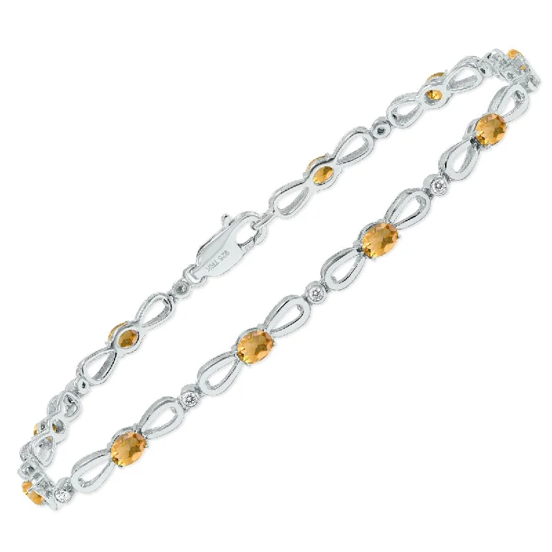 Thick chain bangles-Marquee Citrine and Natural Diamond Ribbon Loop Bracelet in .925 Sterling Silver