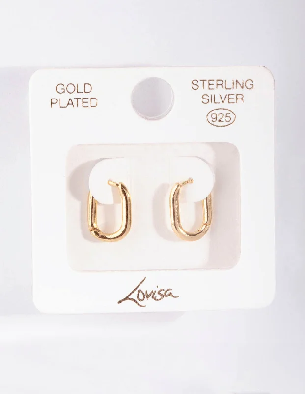 Full moon earrings-Gold Plated Sterling Silver Long Oval Huggie Earrings