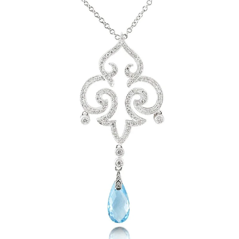 Round gem necklaces-Annello by Kobelli 18k White Gold Blue Topaz and 3/4ct TDW Diamond Necklace (G-H, VS1-VS2