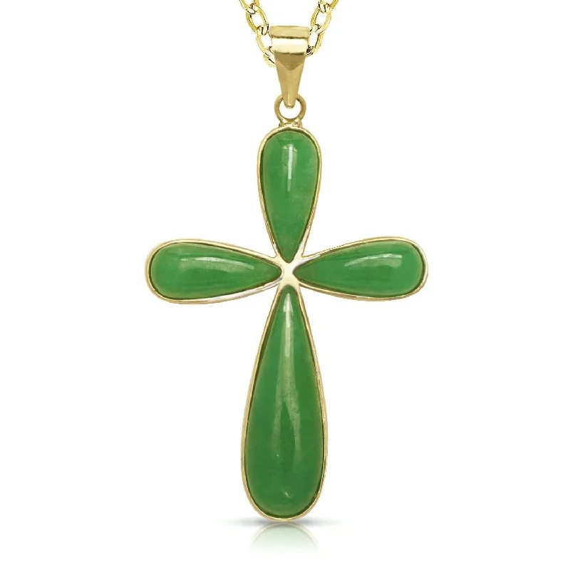 High bar necklaces-Curata 14k Yellow Gold Green Jade Pear-shaped Flared Cross Necklace (22mm x 36mm)