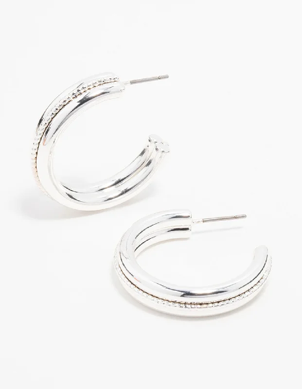 Mystic eye earrings-Silver Twisted Centre Hoop Earrings