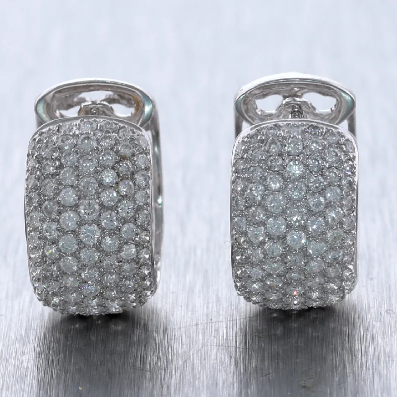 Petal hoop earrings-Modern 18k White Gold 2.90ctw Pave Diamond Huggie Earrings