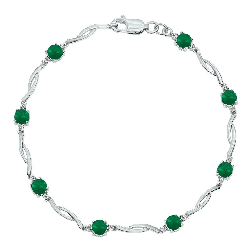 Stone stack bangles-Marquee Emerald and Natural Diamond Braided Wave Bracelet in .925 Sterling Silver