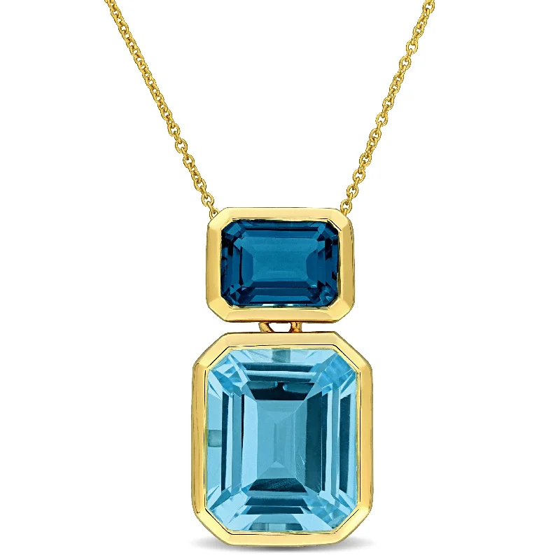 Sleek drop necklaces-Miadora 9 2/5ct TGW London Blue Topaz Sky Blue Topaz Fashion Necklace in 10k Yellow Gold