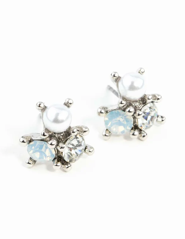 Topaz stone earrings-Silver Stone & Pearl Cluster Earrings