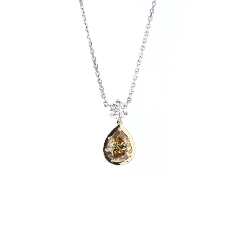 Multi-layer necklaces-0.71 ct Diamond & 2.07 ct Pear Diamond Pendant Necklace