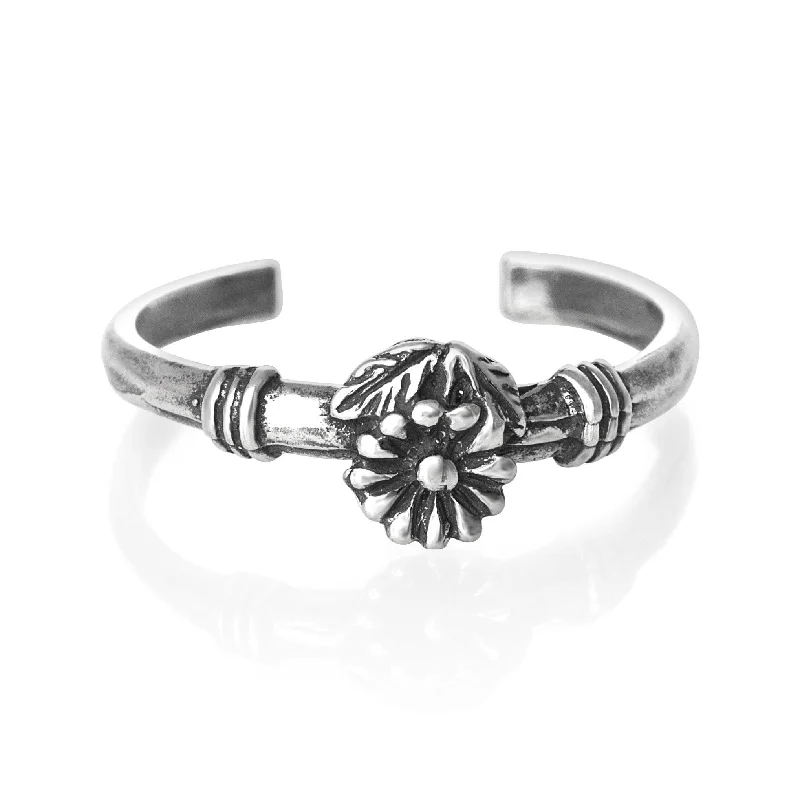 Handcrafted engagement rings-Flower Sterling Silver Toe Ring