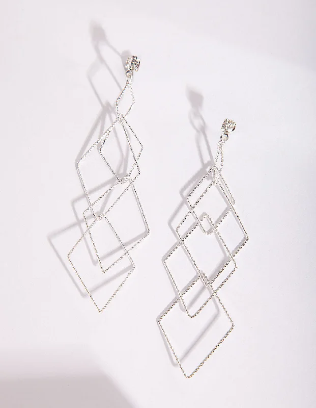 Sleek gem earrings-Silver Fine Diamond Cut Earrings