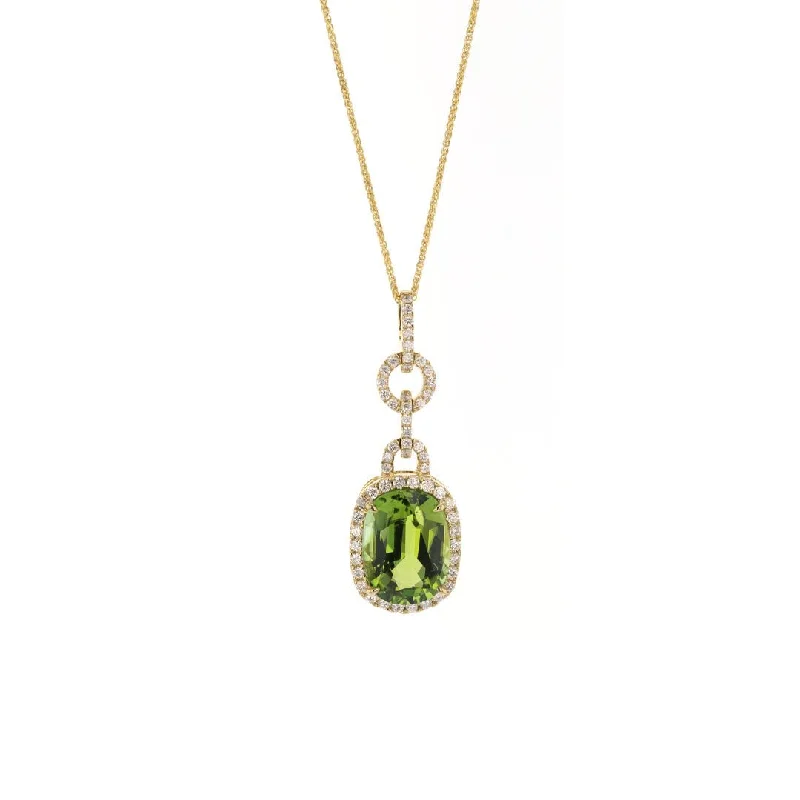 Agate stone necklaces-Oval Green Tourmaline & Diamond Halo Pendant Necklace