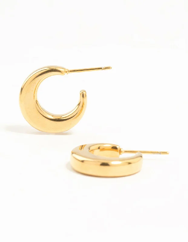 Smooth drop earrings-Gold Plated Surgical Steel Moon Shaped Hoop Earrings