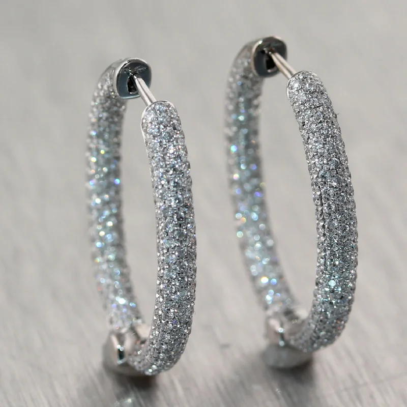 Reef knot earrings-Modern 18k White Gold 2ctw Diamond Hoop Earrings