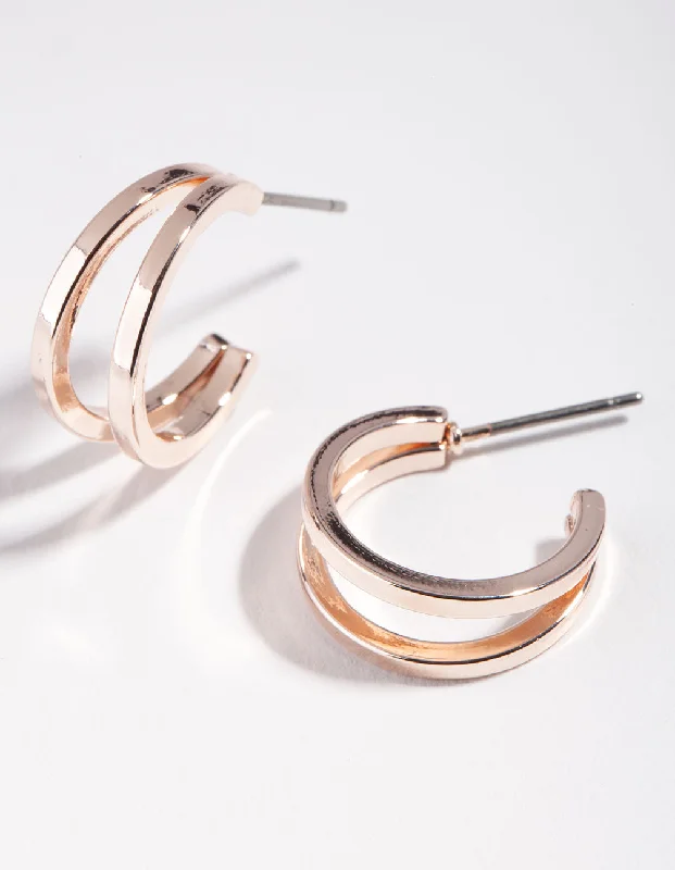 Cultured pearl earrings-Rose Gold Double Hoop Earrings