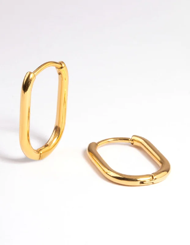 Spinel earrings-Gold Plated Surgical Steel Rounded Rectangle Hoop Earrings