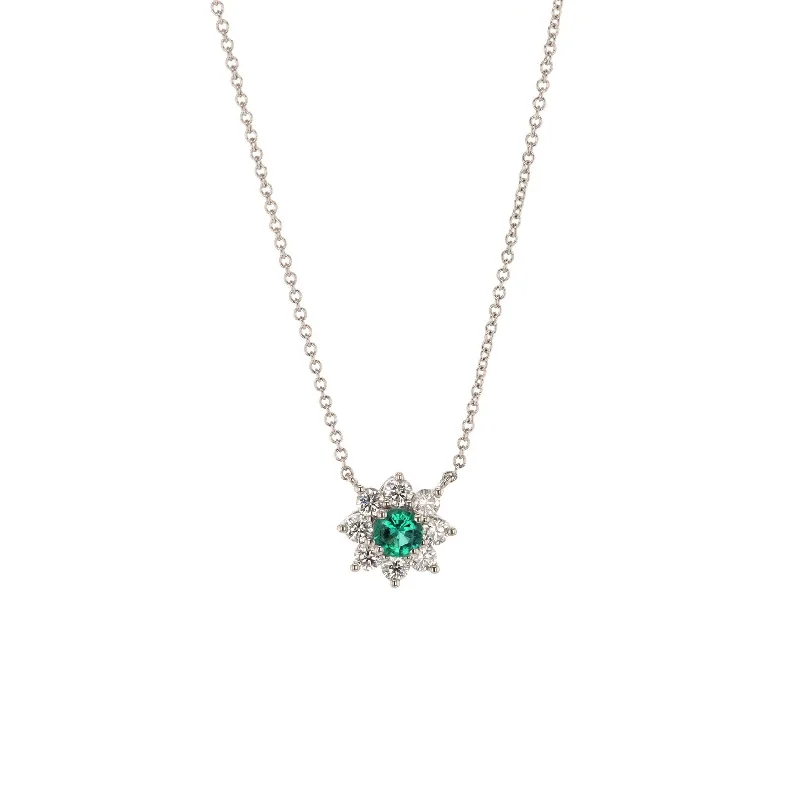 Aged medallion necklaces-18" Emerald & Diamond Stationary Pendant Necklace | M10278145