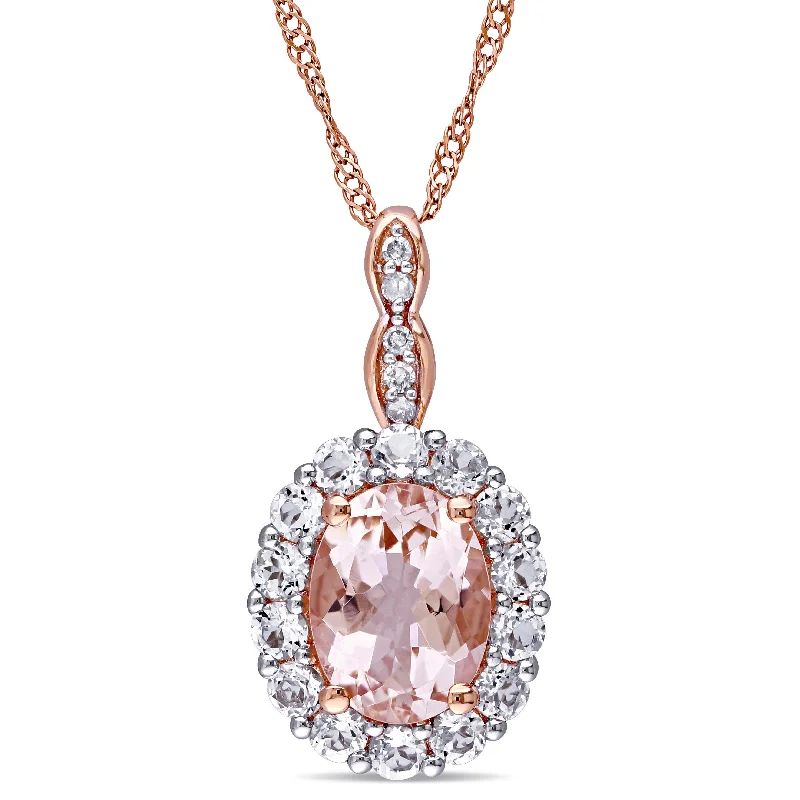 Pure crystal necklaces-Miadora 14k Rose Gold Oval-cut Morganite, White Topaz and Diamond Accent Halo Drop Necklace