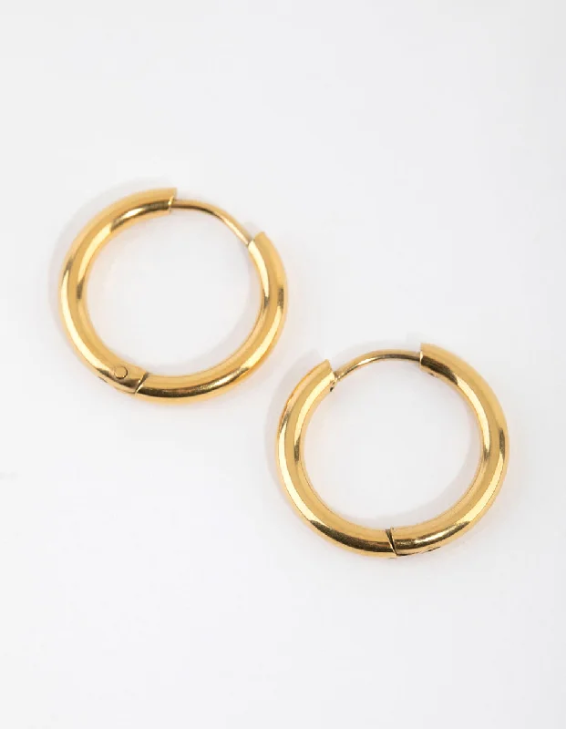 Large hoop earrings-Gold Plated Surgical Steel Medium Huggie Hoop Earrings