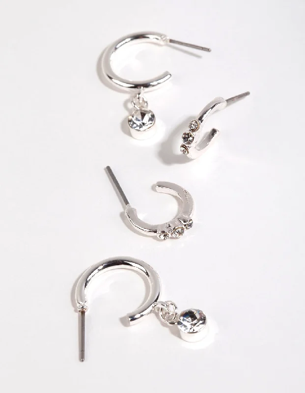 Bead weave earrings-Silver Diamante Detail Hoop Earring Pack