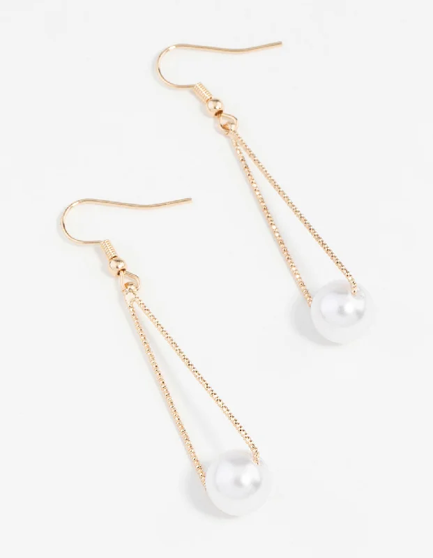 Thin hoop earrings-Gold Pearl Textured Cut-Out Earrings