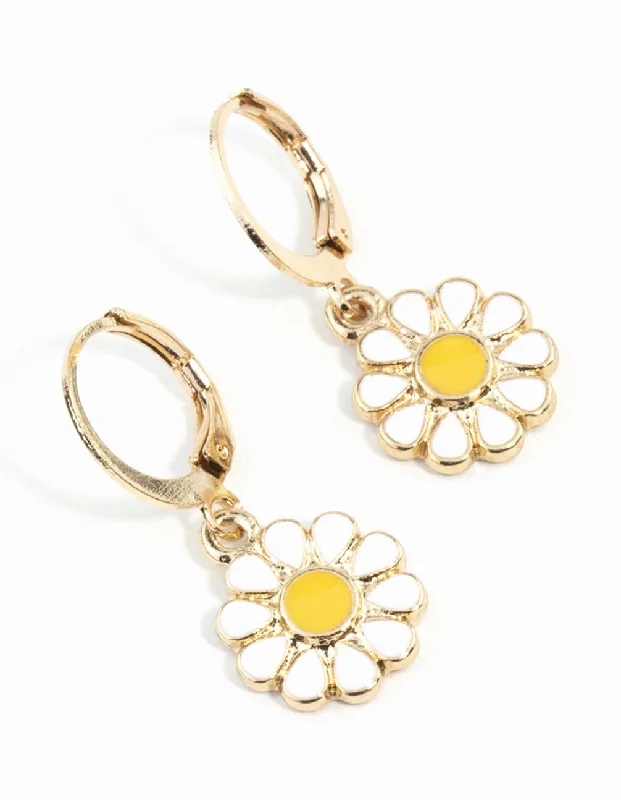 Light drop earrings-Gold Daisy Huggie Hoop Earrings