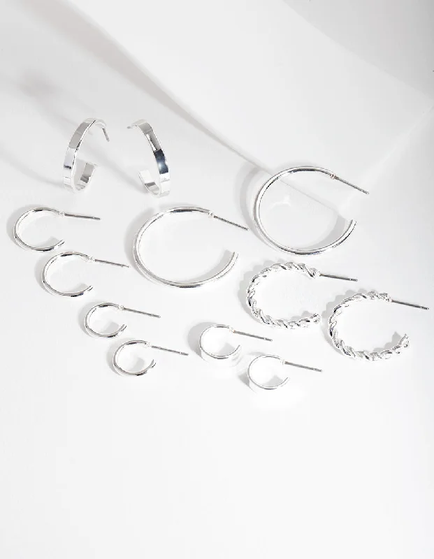 Flat knot earrings-Silver Sleeper Hoop Earring 6-Pack