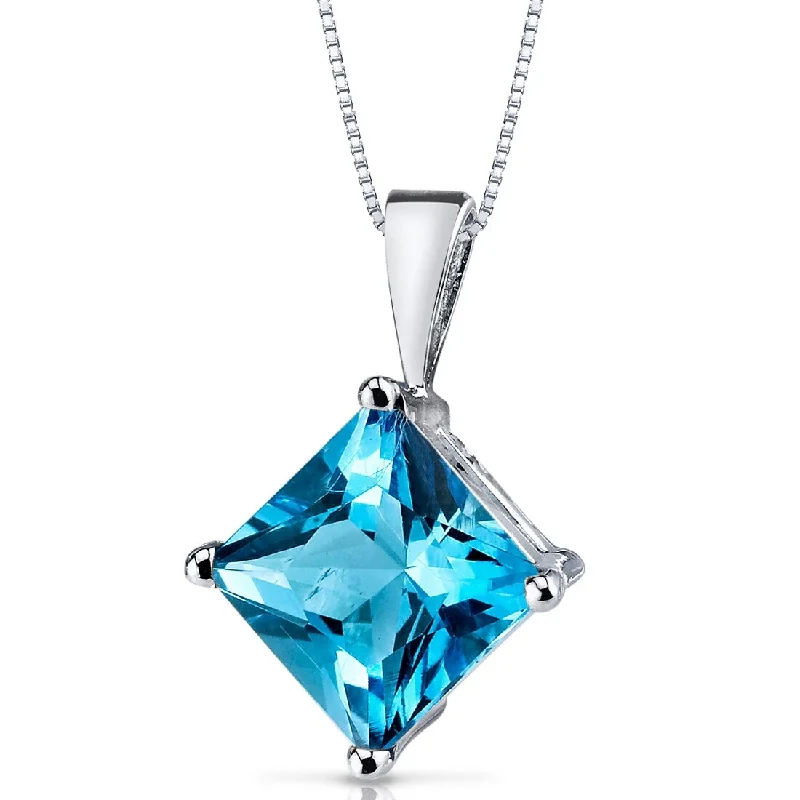 Elegant design necklaces-14k White Gold 2.88 ct Swiss Blue Topaz Pendant Necklace