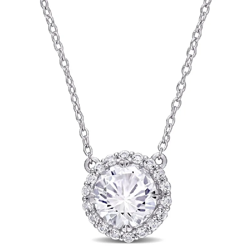 Tiny gem necklaces-Miadora Sterling Silver 2 3/4ct TGW Created White Sapphire Halo Necklace