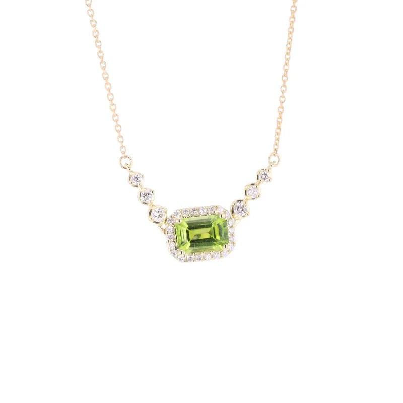 Floating stone necklaces-Peridot & Diamond Halo Necklace