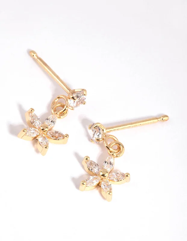 Tiny wing earrings-Gold Plated Surgical Steel Cubic Zirconia Flower Stud Earrings