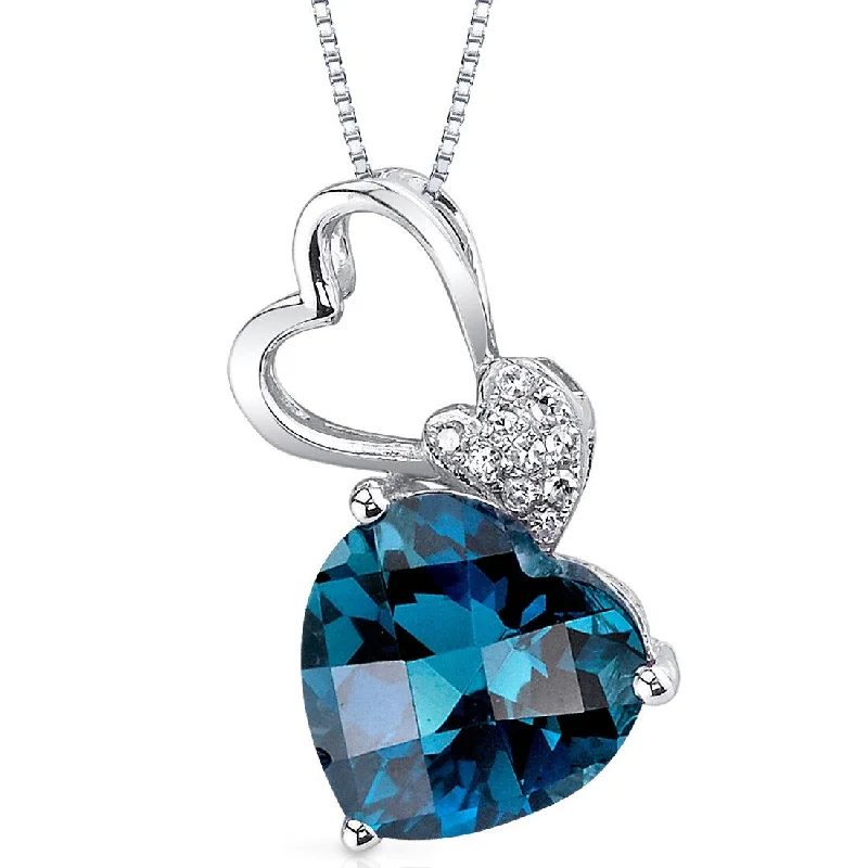 Retro deco necklaces-14k White Gold 3.07 ct London Blue Topaz and Diamond Pendant Necklace