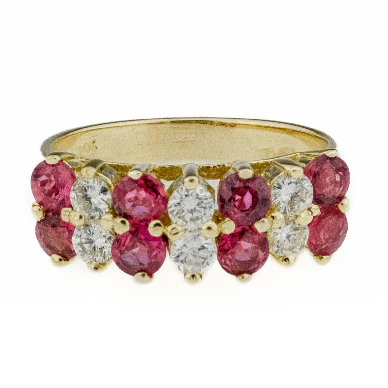 Bold geometric engagement rings-0.91ctw Natural Ruby & 0.48ctw Diamond Accents Ring in 14K Yellow Gold