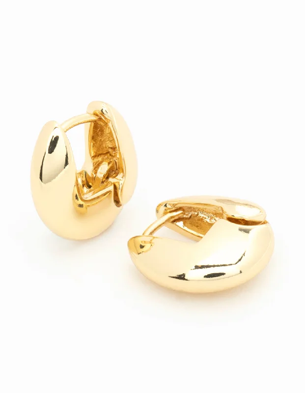 Alloy metal earrings-Gold Plated Mini Round Huggie Earrings