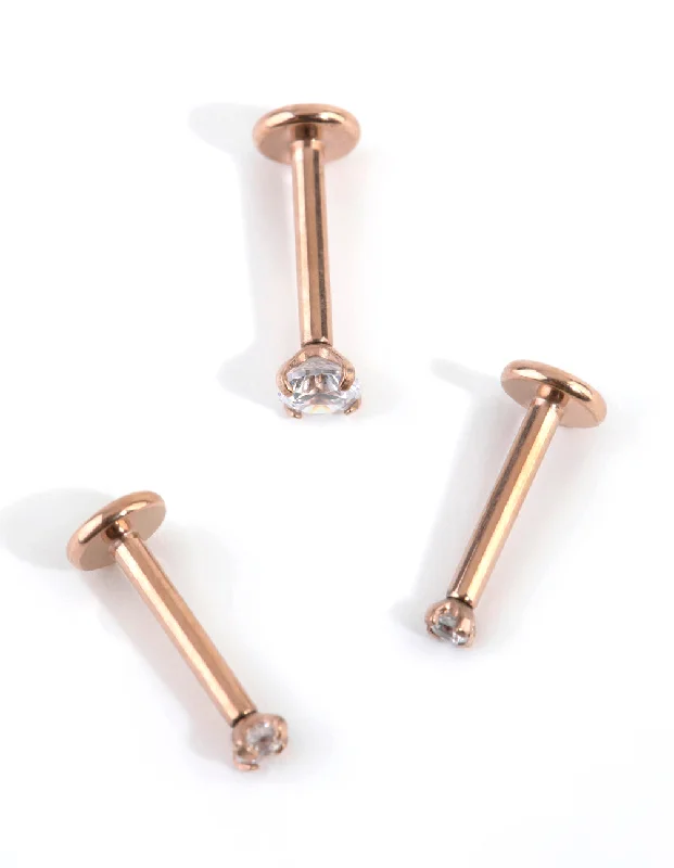 Light clay earrings-Rose Gold Titanium Graduated Cubic Zirconia Flat Back Pack