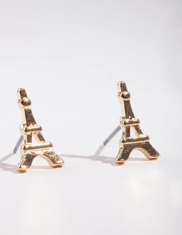 Lily design earrings-Gold Mini Eiffel Tower Stud Earrings