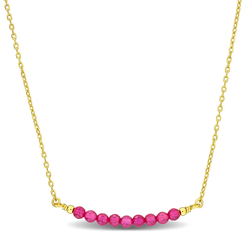 Radiant pearl necklaces-Miadora 0.47ct TGW 3mm Created Ruby Beads Necklace with Rolo Chain in Yellow Sterling Silver