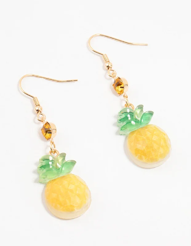 Vivid druzy earrings-Yellow & Green Pineapple Acrylic Diamante Drop Earrings