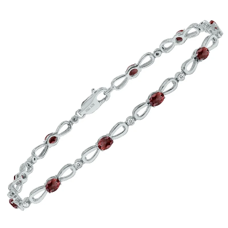 Night gothic bangles-Marquee Garnet and Natural Diamond Ribbon Loop Bracelet in .925 Sterling Silver