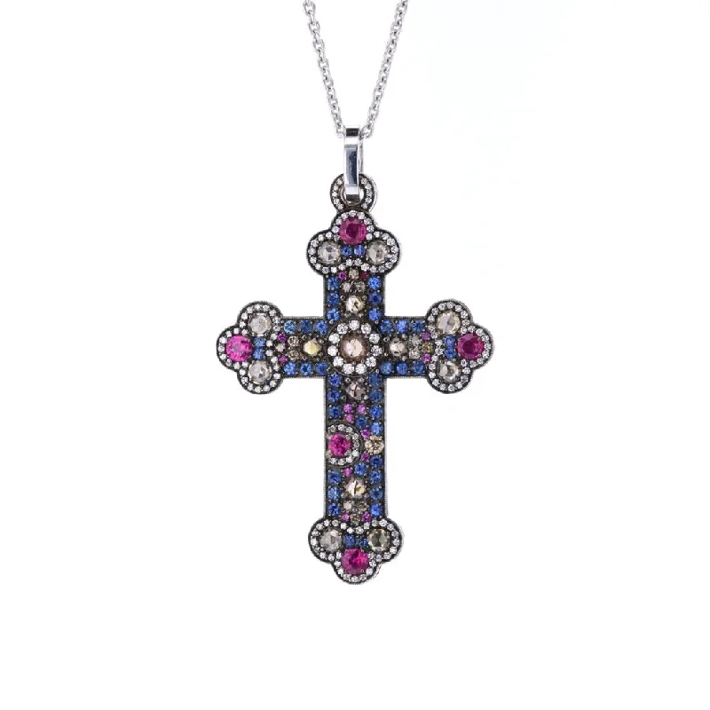 Pure crystal necklaces-Sapphire & Diamond Cross Pendant Necklace