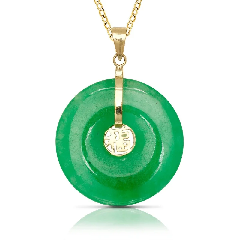 Wave pattern necklaces-Curata 14k Yellow Gold 18" Green Jade Circle Pendant Necklace (20mm x 30mm)