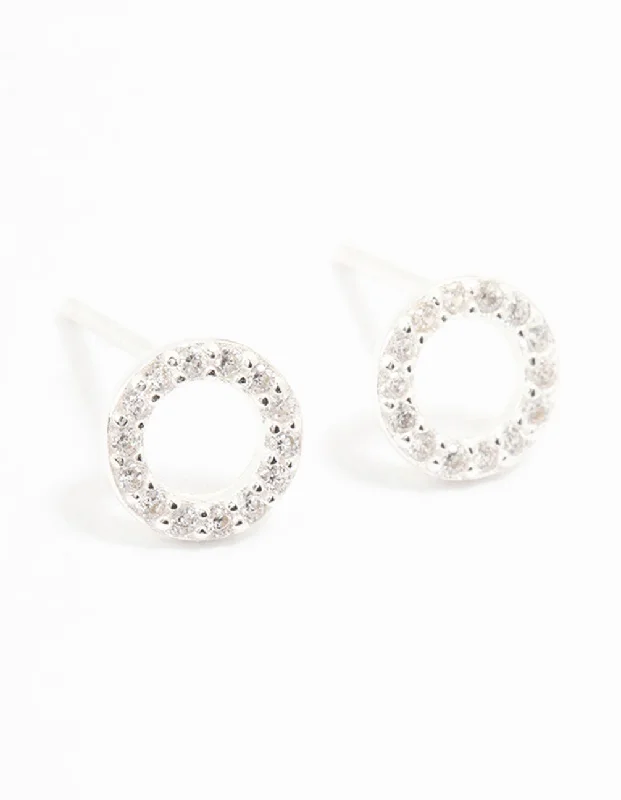 Silk cord earrings-Sterling Silver Cubic Zirconia Circle Stud Earrings