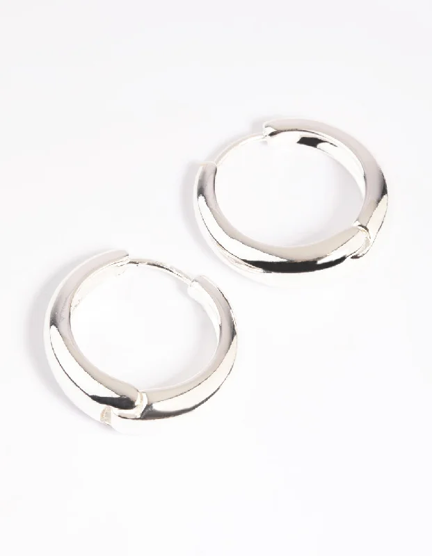 Java tile earrings-Silver Large Huggie Hoop Earrings