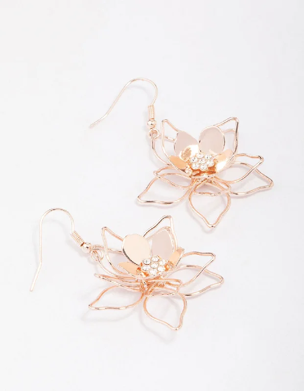 Vibrant enamel earrings-Gold Wire Pearl Flower Drop Earrings