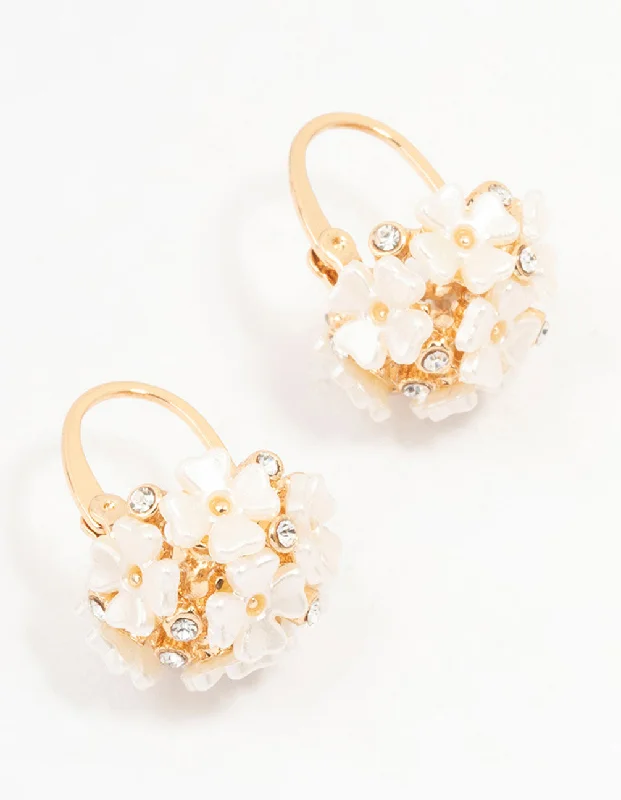 Cultured pearl earrings-Gold Mini Flower Cluster Hoop Huggie Earrings