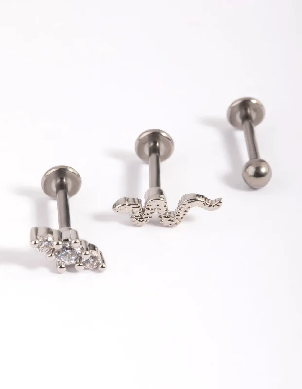 Thick bar earrings-Titanium Textured Snake Flat Back Pack