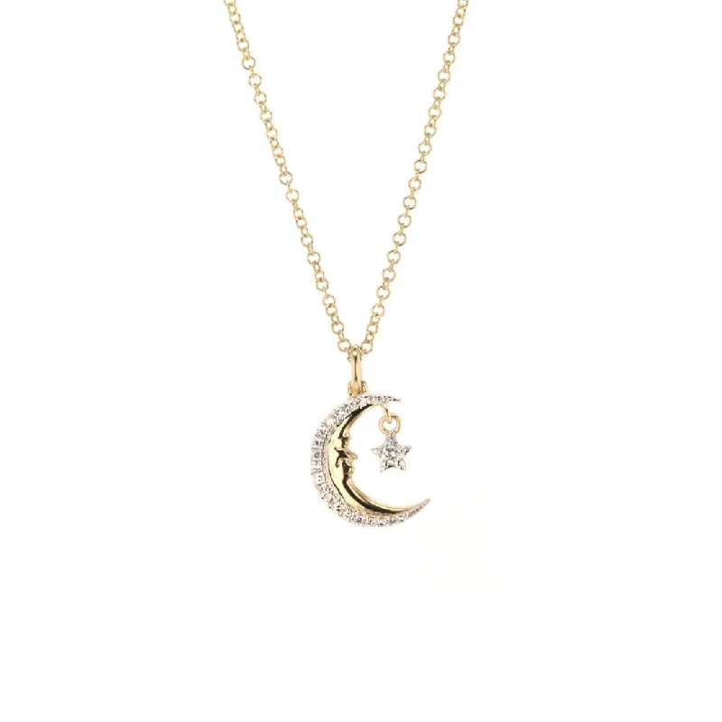 Tiny gem necklaces-0.07 ctw Diamond Moon & Star Necklace