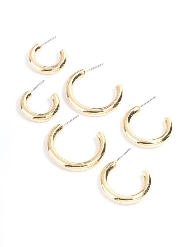 Vivid druzy earrings-Gold Plated Chunky Hoop Earrings Pack