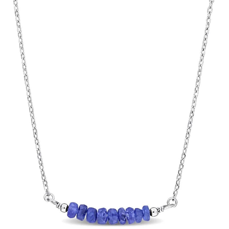 Chunky stone necklaces-Miadora 0.53ct TGW 3.5-4mm Blue Sapphire Bead Necklace with Rolo Chain in Sterling Silver